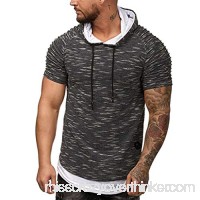 Mens Summer Hooded Fake Two Pieces Casual Gradient Hoodie Short Sleeve Fold Tops Dark Gray B07PRCYX25